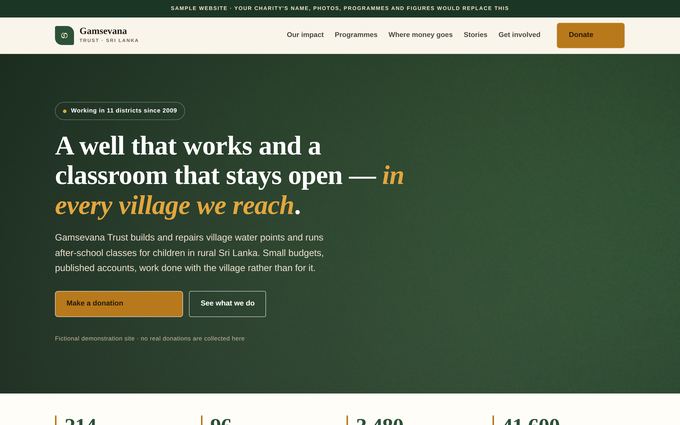 Screenshot of the Gamsevana Trust template