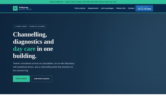 Screenshot of the Wellspring Medical Centre template