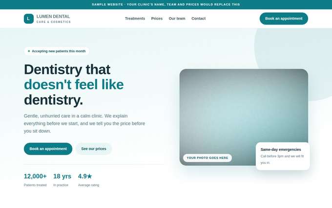 Screenshot of the Lumen Dental Care template