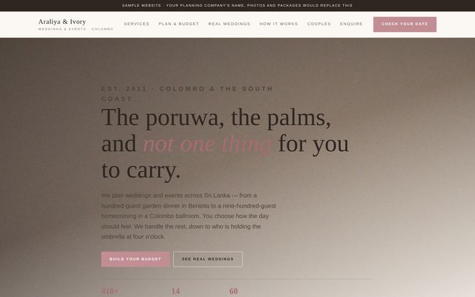 Screenshot of the Araliya & Ivory template