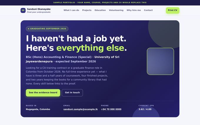 Screenshot of the Sanduni Ekanayake template
