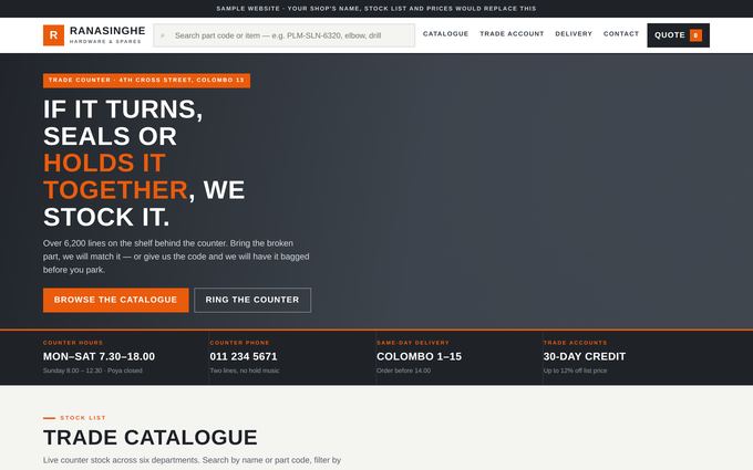 Screenshot of the Ranasinghe Hardware template