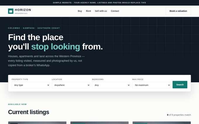 Screenshot of the HORIZON Properties template