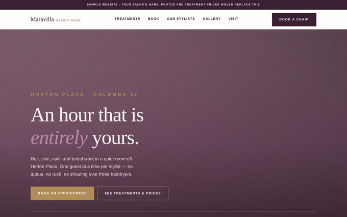 Screenshot of the Maravilla Beauty Room template
